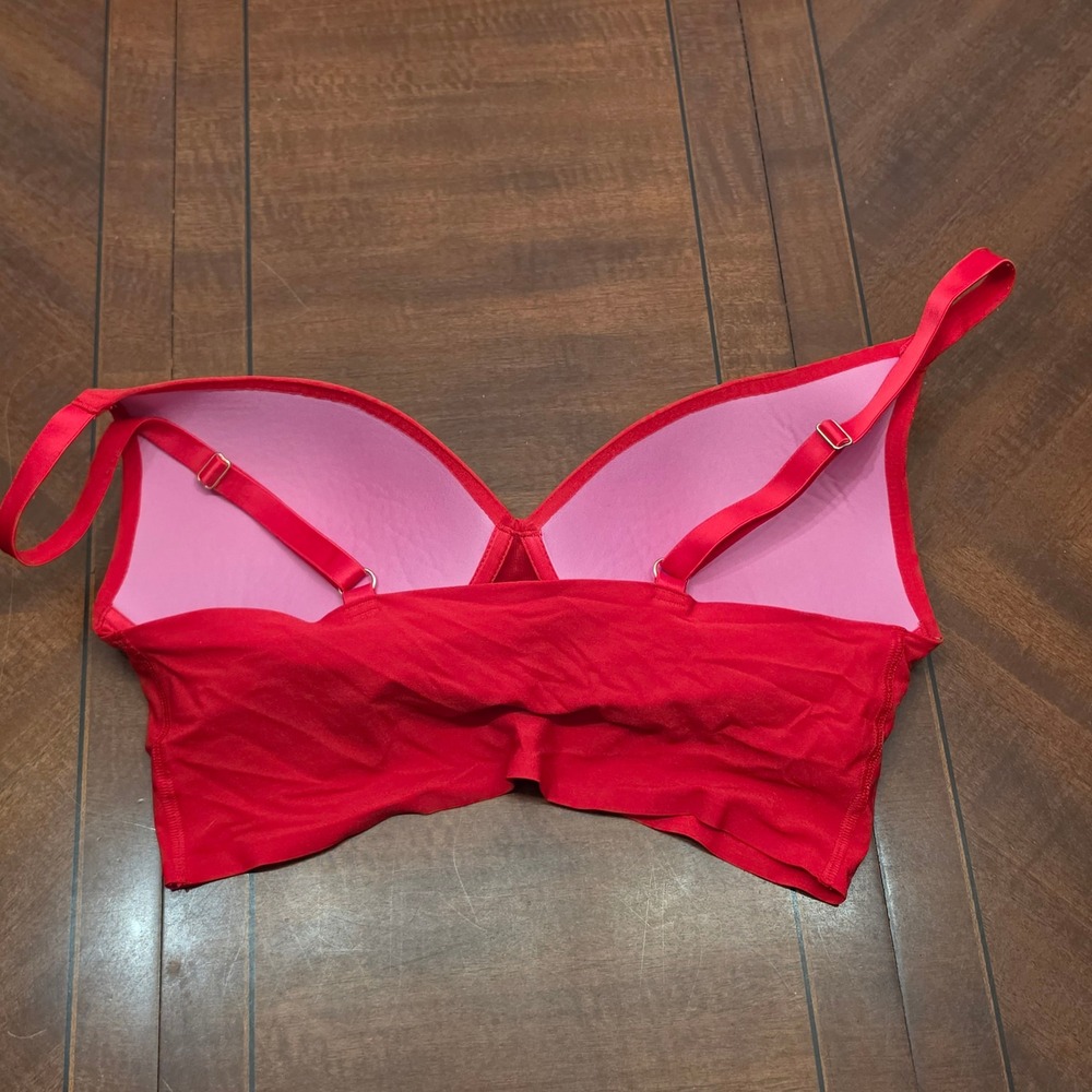 PINK Victoria's Secret Bra Womens L Red Wireless Push Up Seamless Bralette Logo - Picture 3 of 6